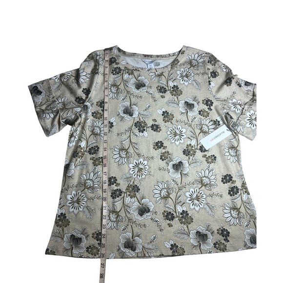 Liz Claiborne Floral Print Short Sleeve Top Women's Size XXL Beige‎ Cotton NEW - Picture 3 of 8